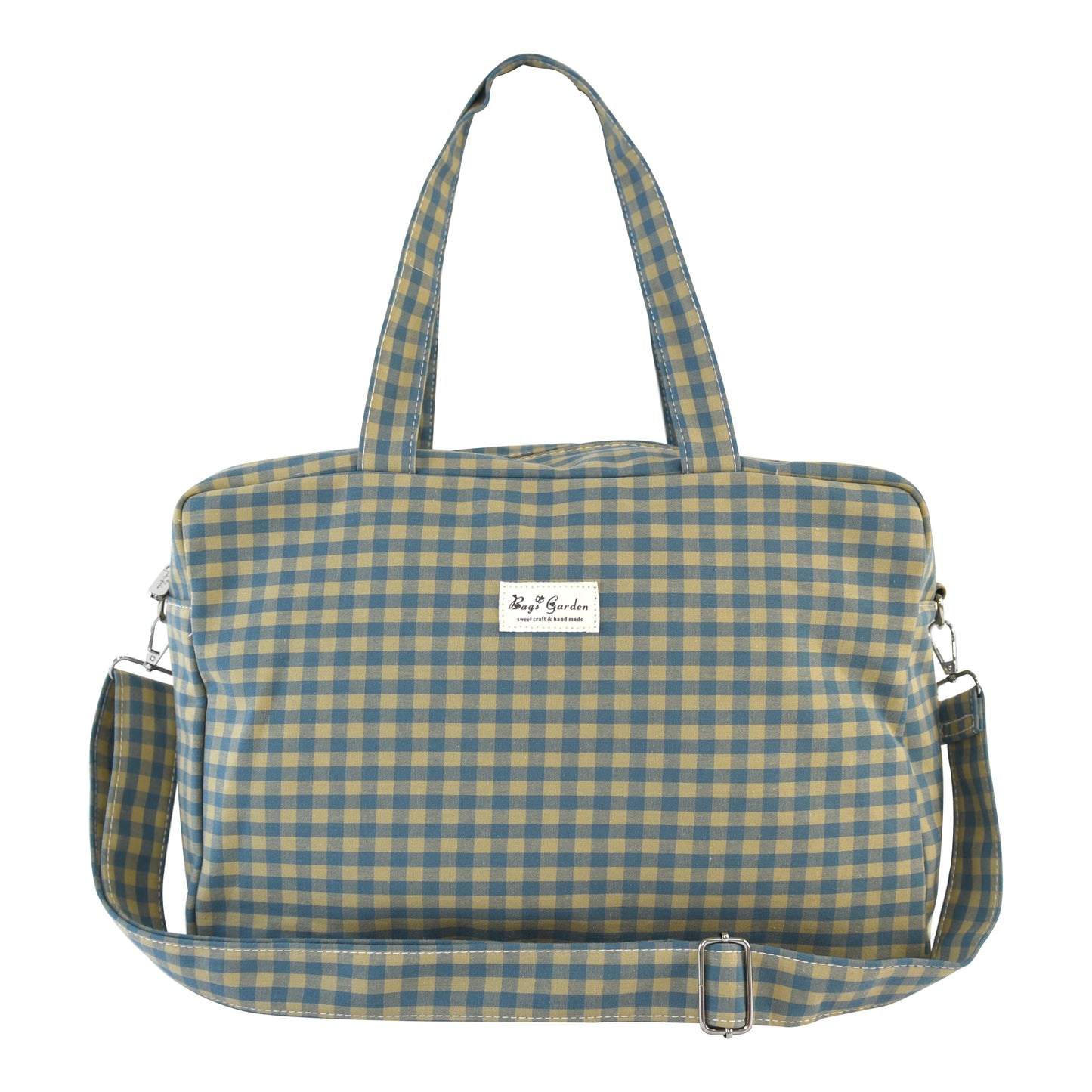 Bolso de Viaje y Maternidad de Algodón a Cuadros con Bandolera Ajustable