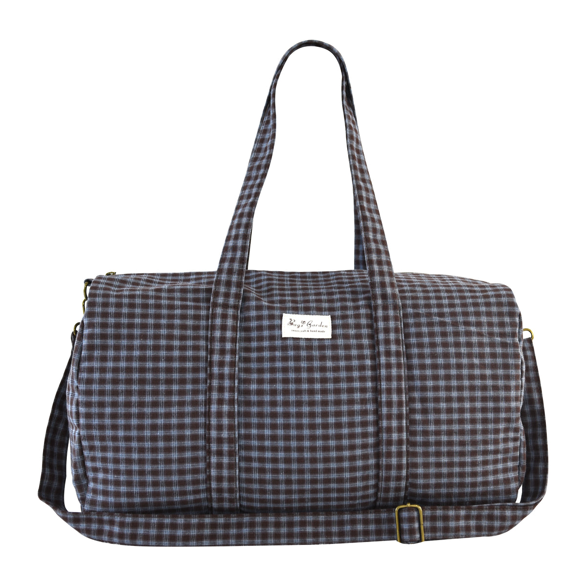 Bolso barrel de cuadros de algodón con asas y bandolera
