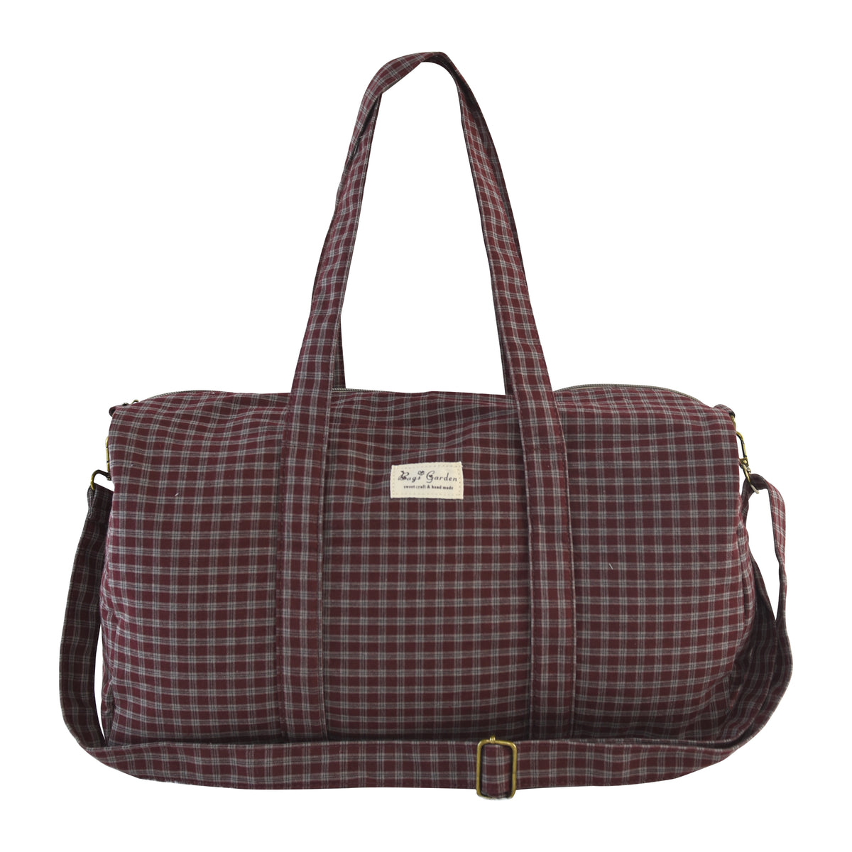 Bolso barrel de cuadros de algodón con asas y bandolera