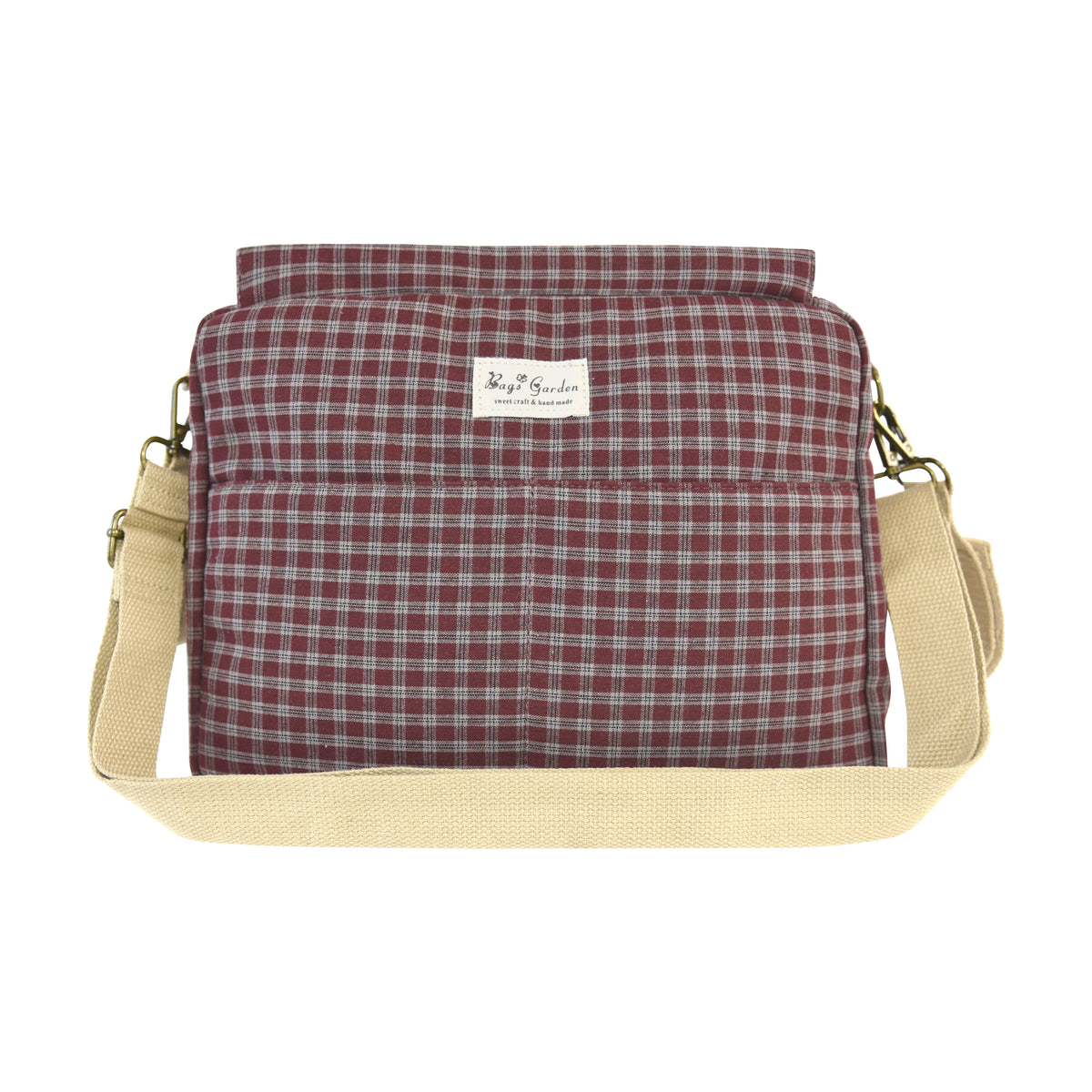 Bolso organizador para carrito de bebé de cuadros de algodón con bandolera