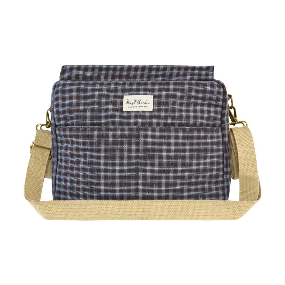 Bolso organizador para carrito de bebé de cuadros de algodón con bandolera