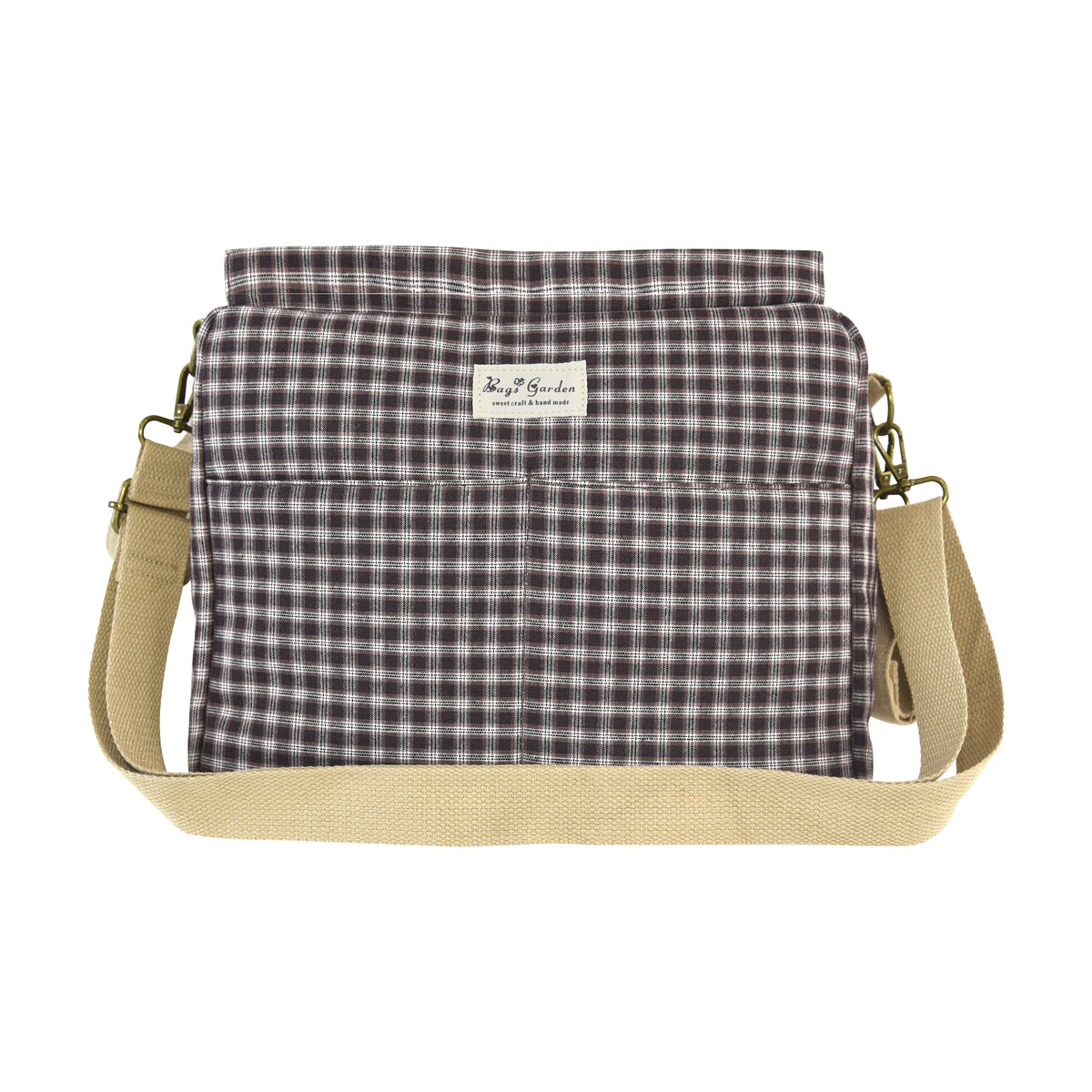 Bolso organizador para carrito de bebé de cuadros de algodón con bandolera