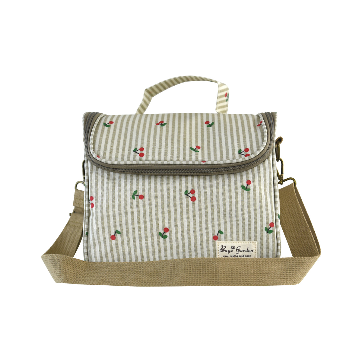 Bolsa Nevera de Rayas con Cerezas con Tapa Abatible