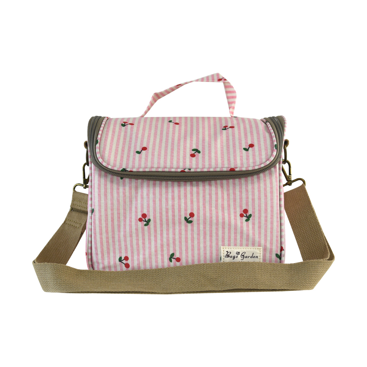 Bolsa Nevera de Rayas con Cerezas con Tapa Abatible