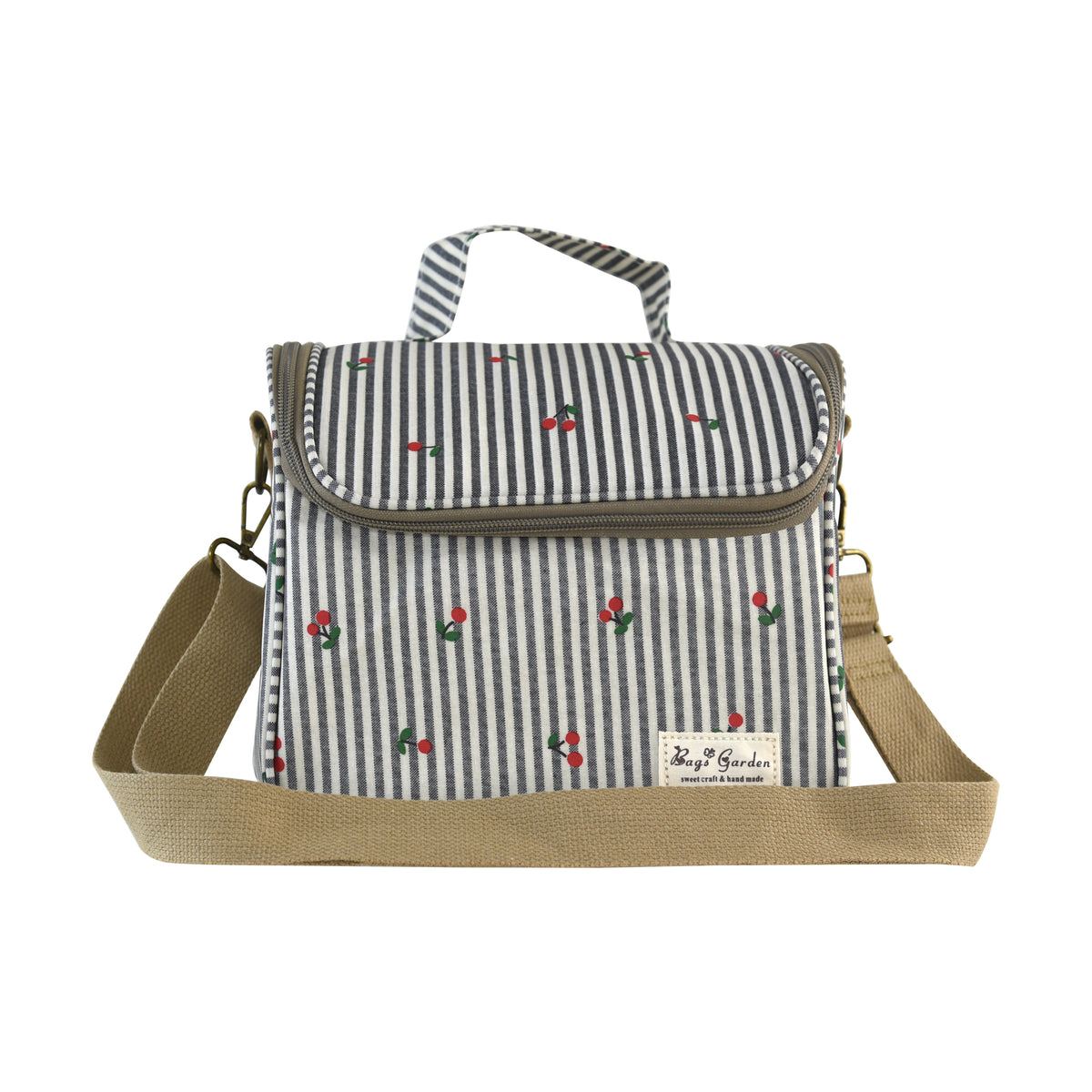 Bolsa Nevera de Rayas con Cerezas con Tapa Abatible