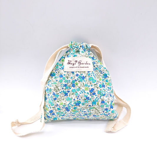 Small cotton bag with floral print and drawstring closure
