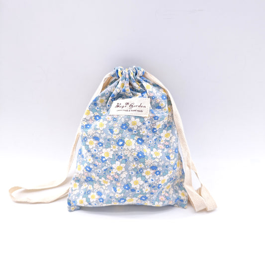 Large cotton bag with floral print and drawstring closure