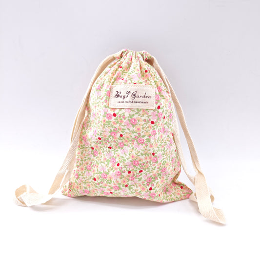 Bolsa grande de algodón con estampado floral y cierre de cordón