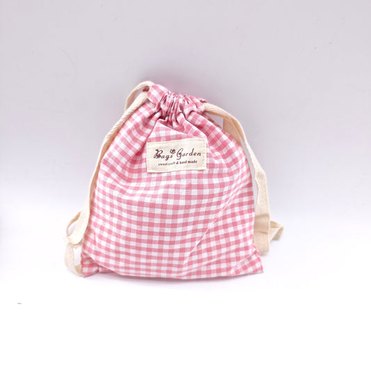 Medium Vichy cotton drawstring bag