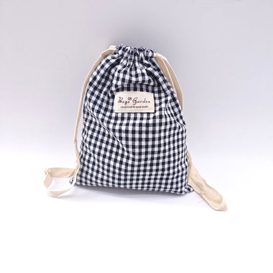 Large Vichy cotton drawstring bag