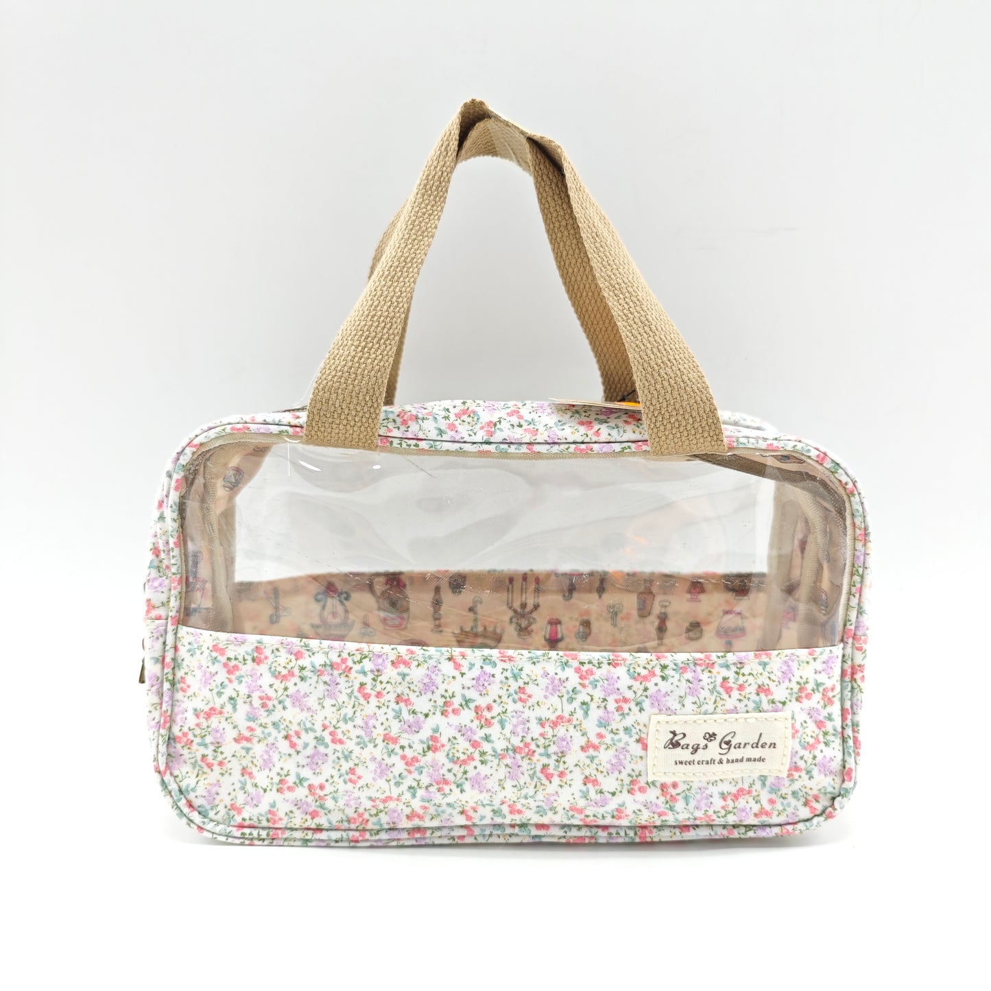 Small transparent waterproof flower toiletry bag
