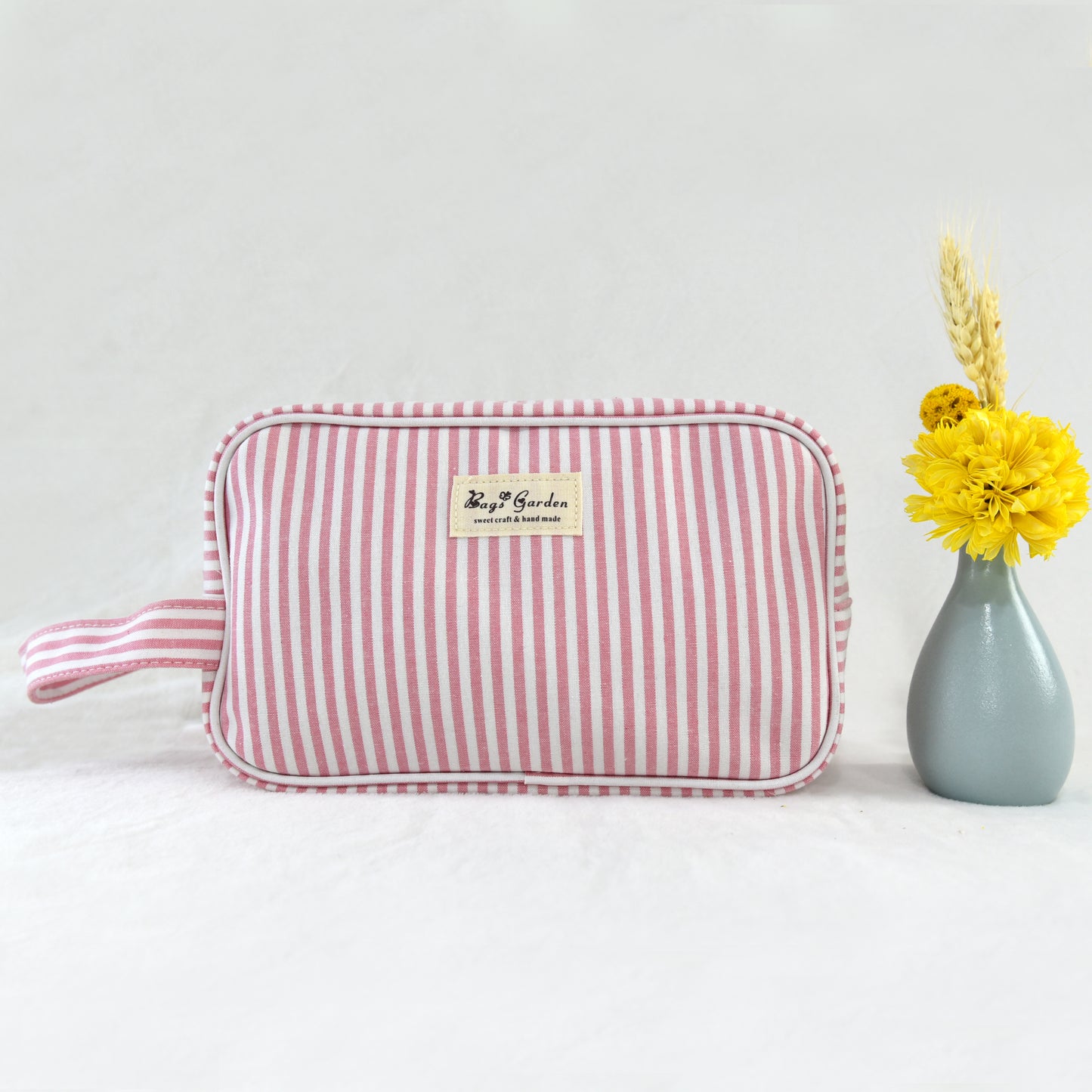 Striped cotton travel toiletry bag