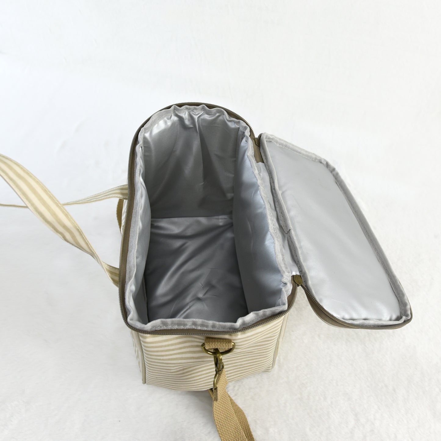 Bolsa nevera impermeable a rayas con asa y correa ajustable