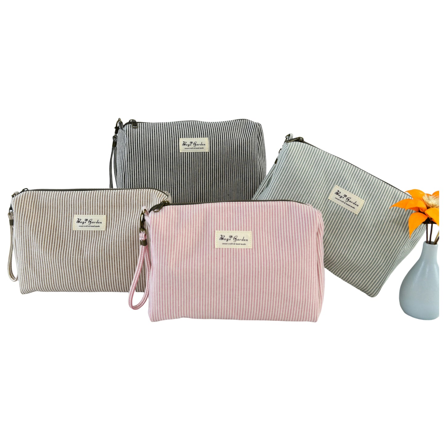 Neceser de algodón mini rayas con asa lateral desmontable – Bolsa de viaje multiusos