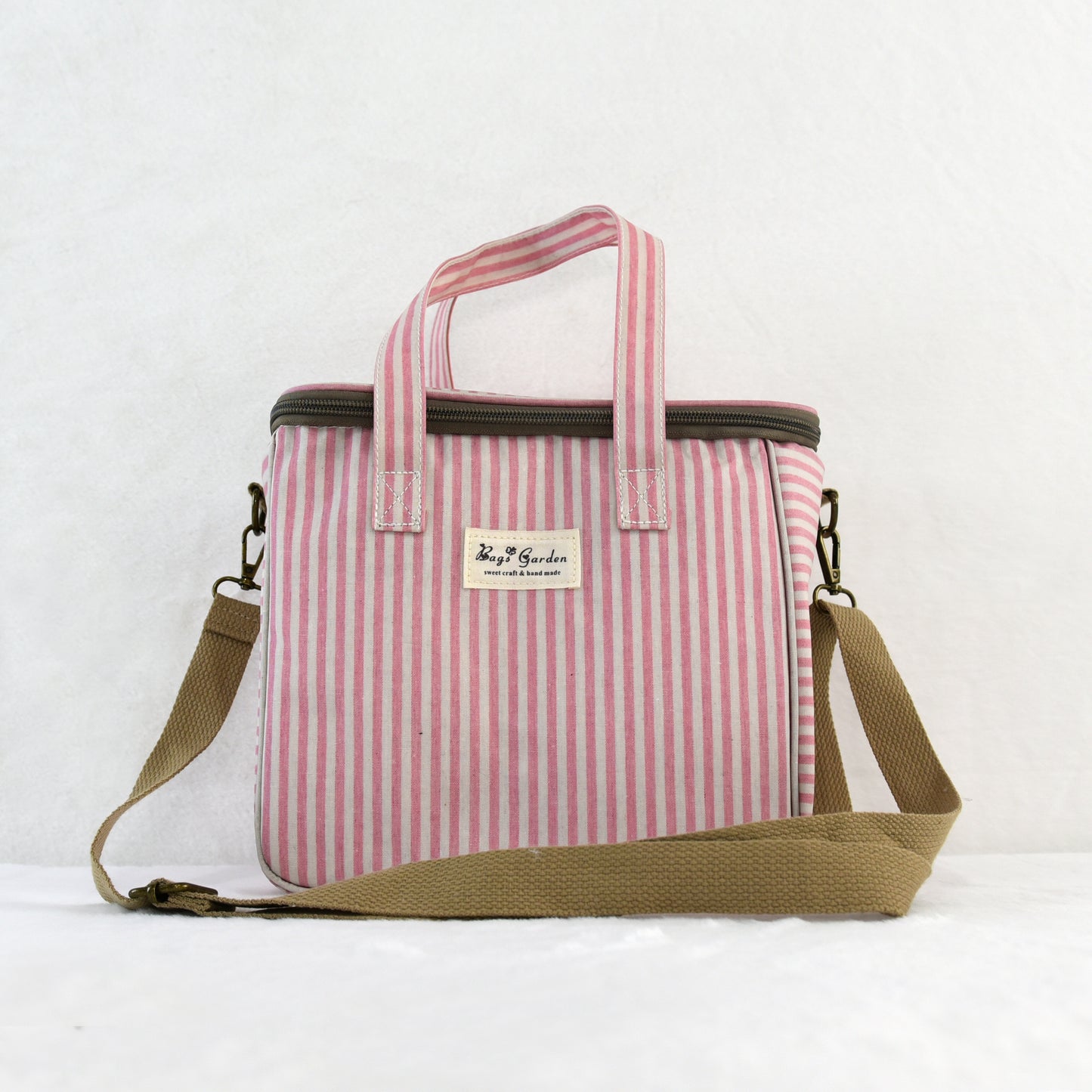 Bolsa nevera impermeable a rayas con asa y correa ajustable