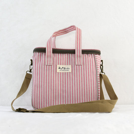 Bolsa nevera impermeable a rayas con asa y correa ajustable
