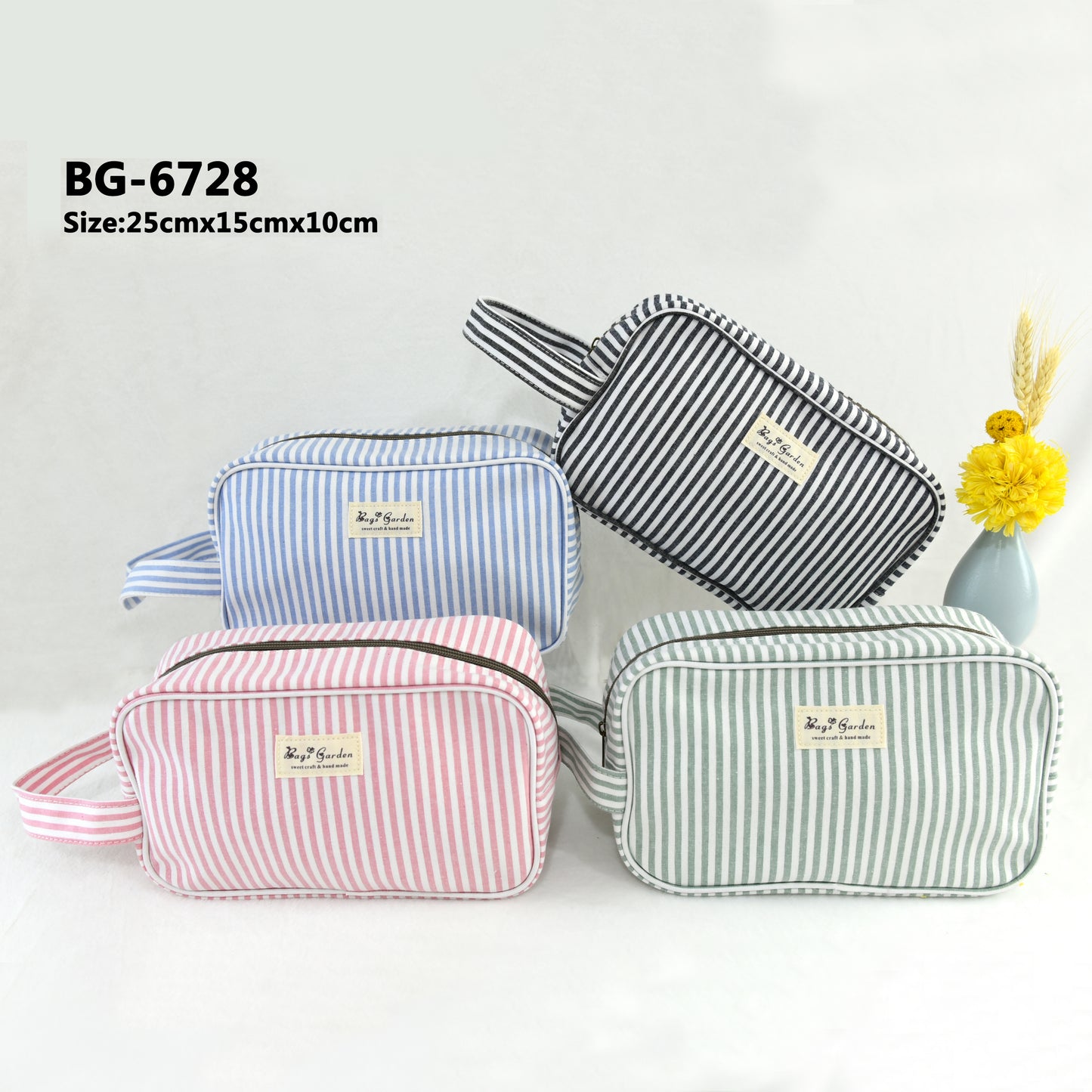 Striped cotton travel toiletry bag