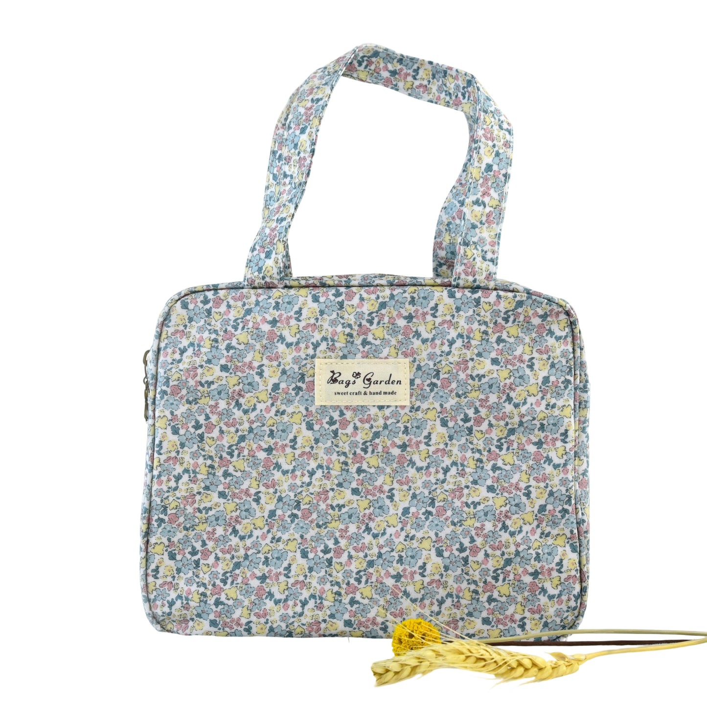 Bolso cuadrado impermeable de flores con asas de mano