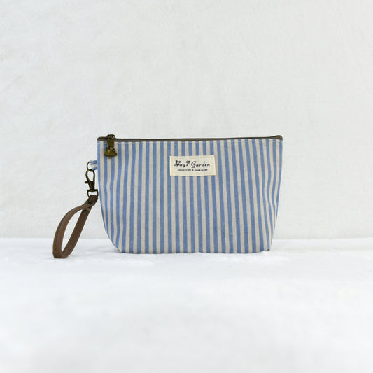 Neceser pequeño impermeable a rayas con cremallera, práctico para maquillaje y accesorios
