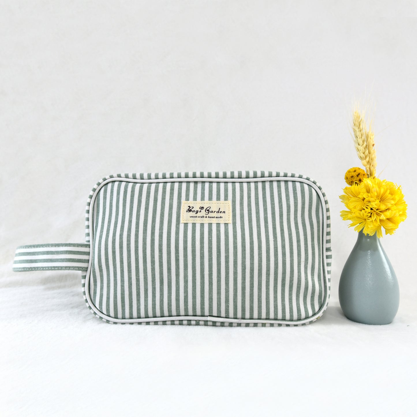 Striped cotton travel toiletry bag