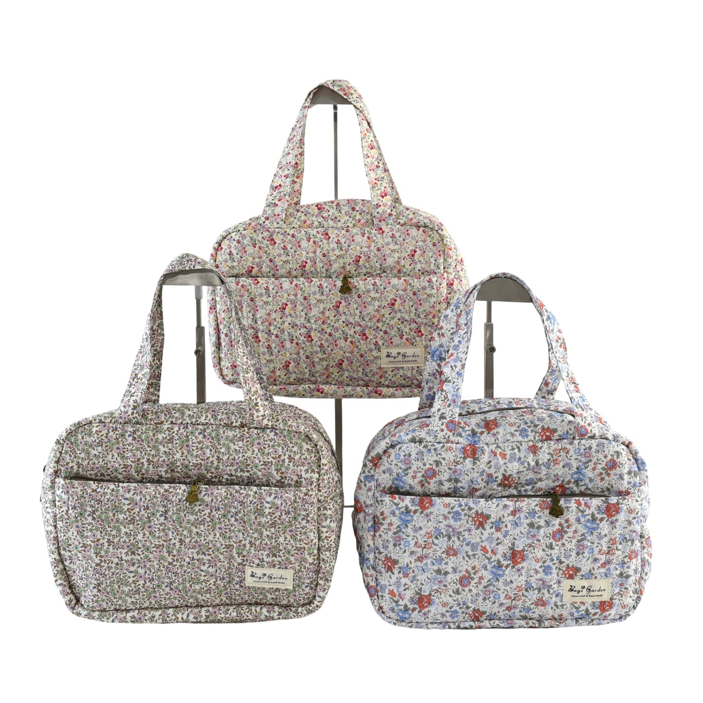 Bolso rectangular con asas de mano de algodón floral
