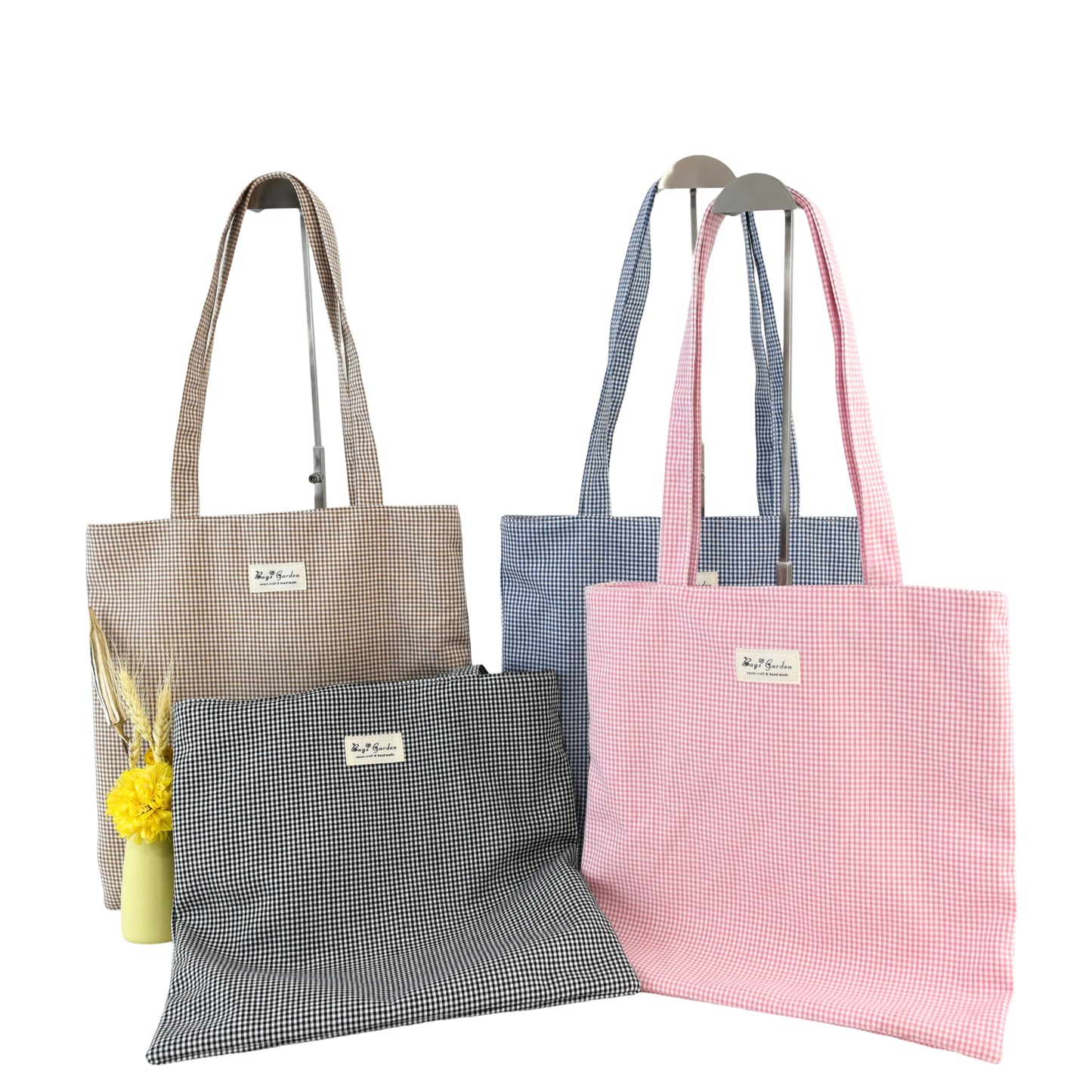 Bolso de hombro de algodón mini Vichy con cremallera – Ligero y práctico