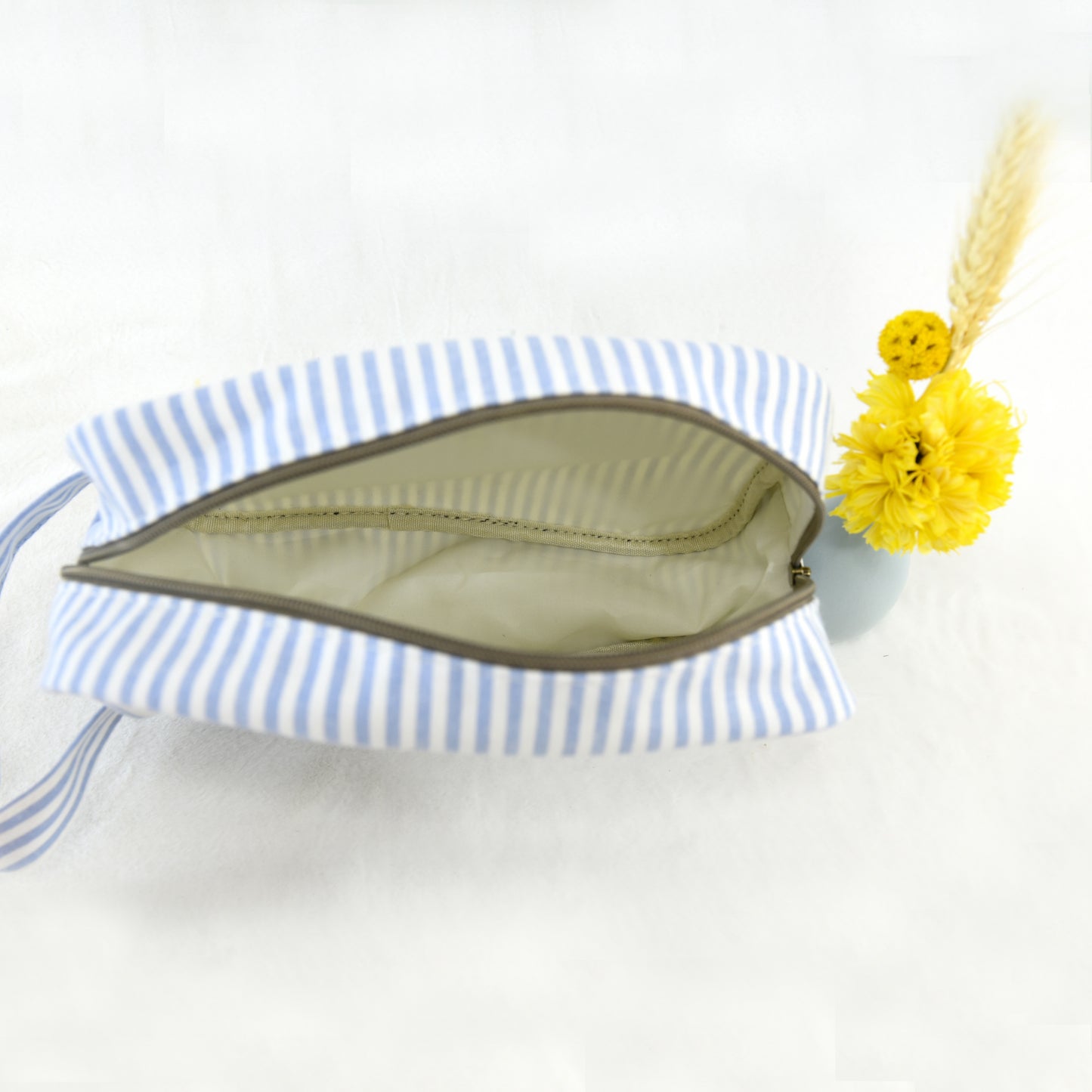Striped cotton travel toiletry bag