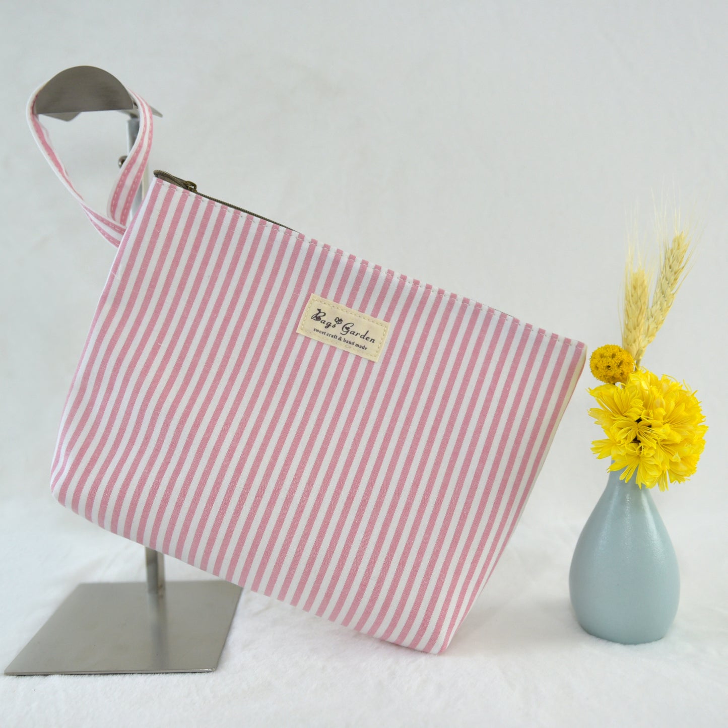 Large striped cotton toiletry bag