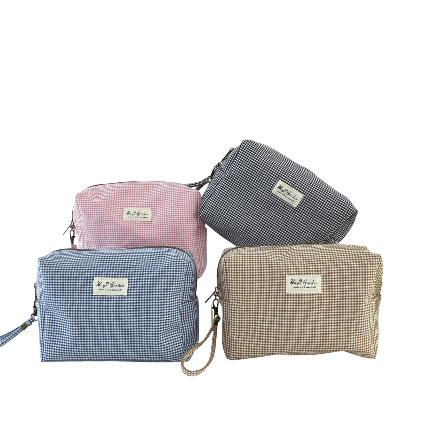 Neceser grande de algodón mini Vichy con asa lateral desmontable – Bolsa de viaje multiusos