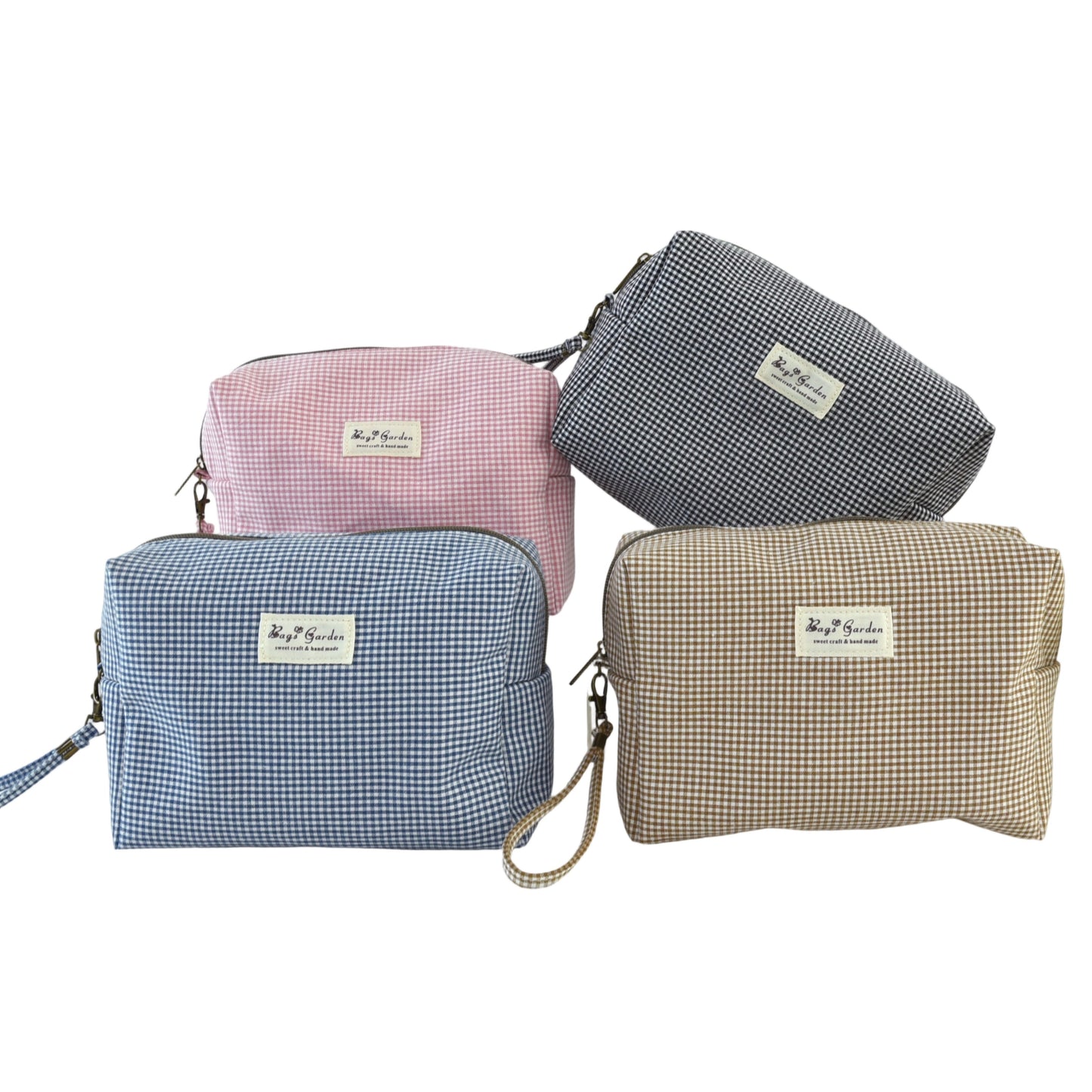 Neceser pequeño de algodón mini Vichy con asa lateral desmontable – Bolsa de viaje multiusos