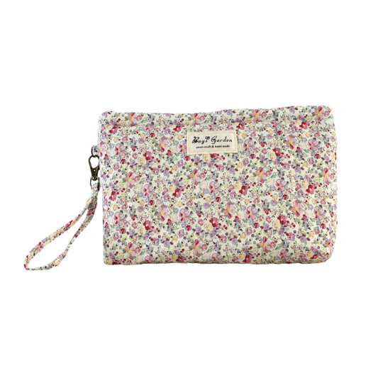 Neceser amplio de algodón floral con asa lateral desmontable