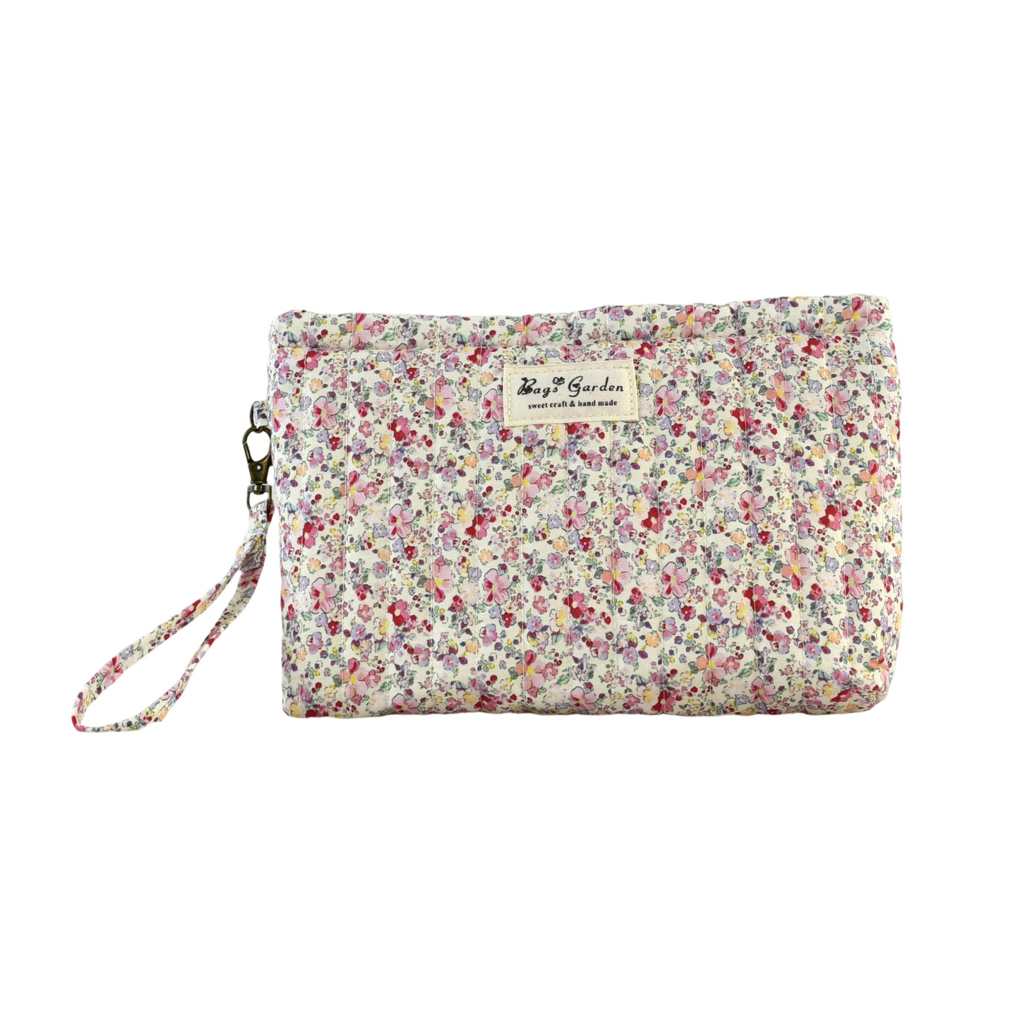 Neceser pequeño de algodón floral con asa lateral desmontable
