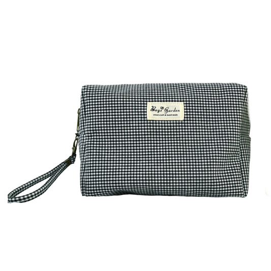 Neceser pequeño de algodón mini Vichy con asa lateral desmontable – Bolsa de viaje multiusos