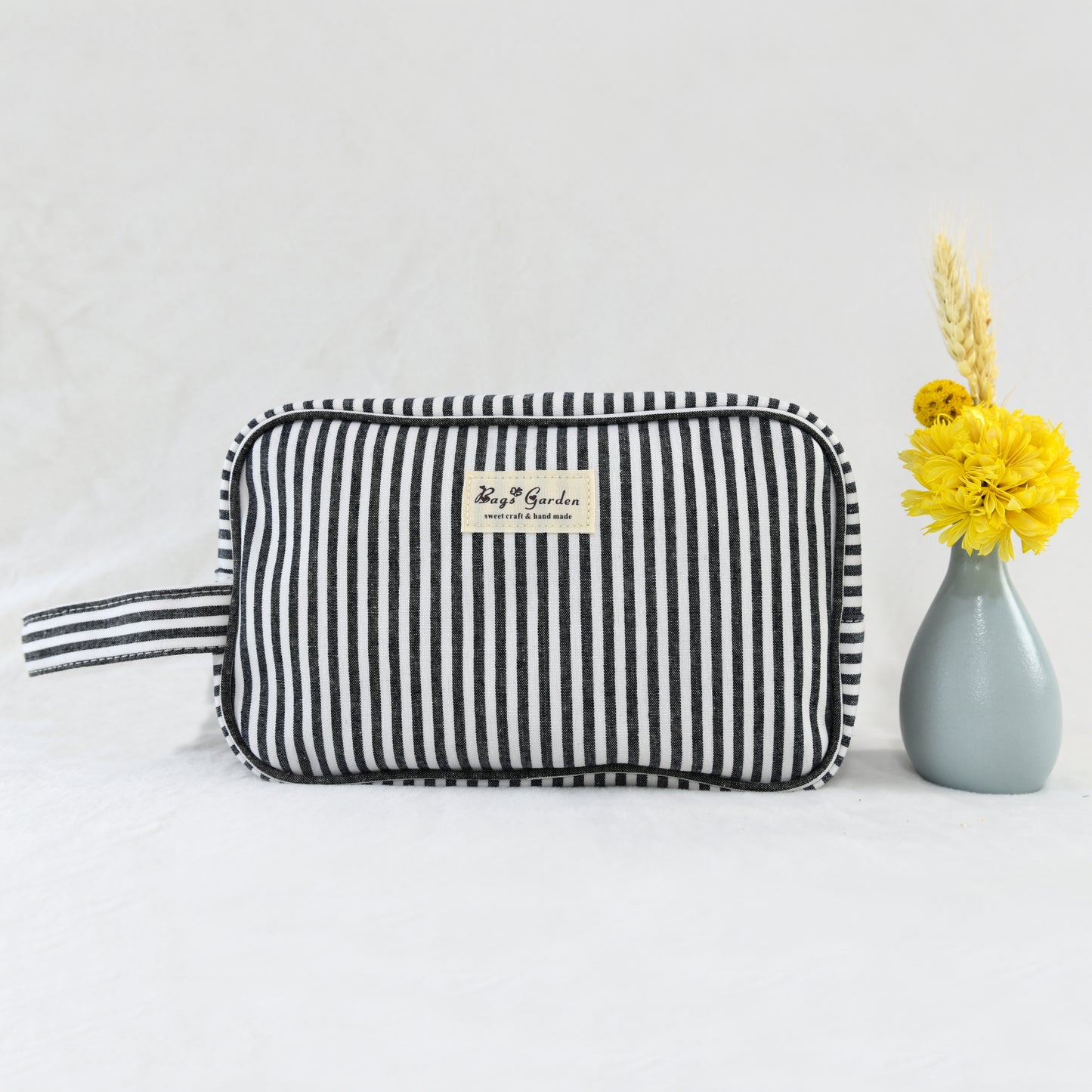 Striped cotton travel toiletry bag