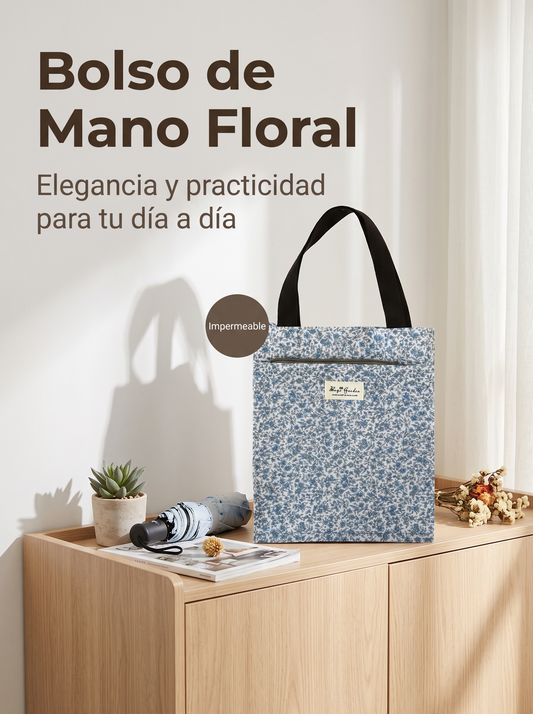 Bolso de Mano pequeño Floral Impermeable con Bolsillo Frontal, Cierre de Botón y Asas para Uso Diario
