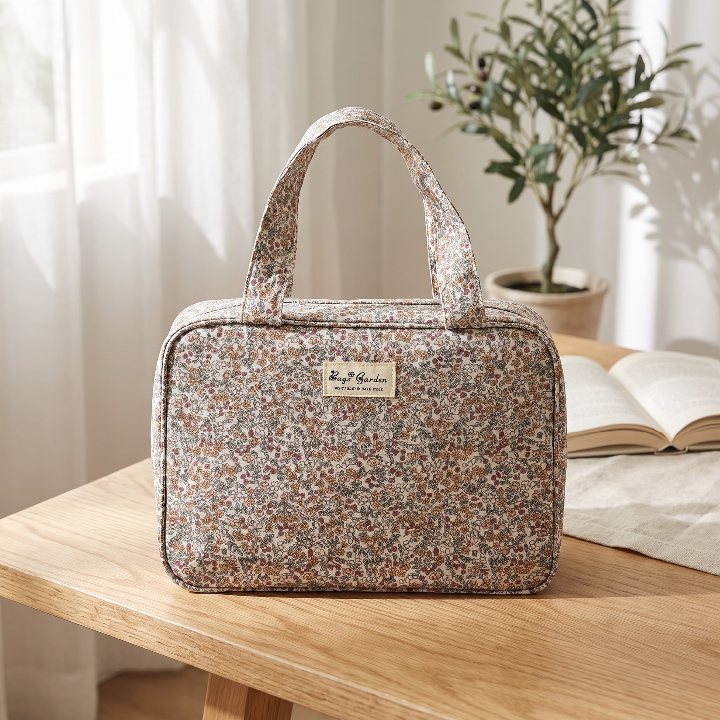 Bolso Impermeable de Flores con Doble Compartimento y Asas