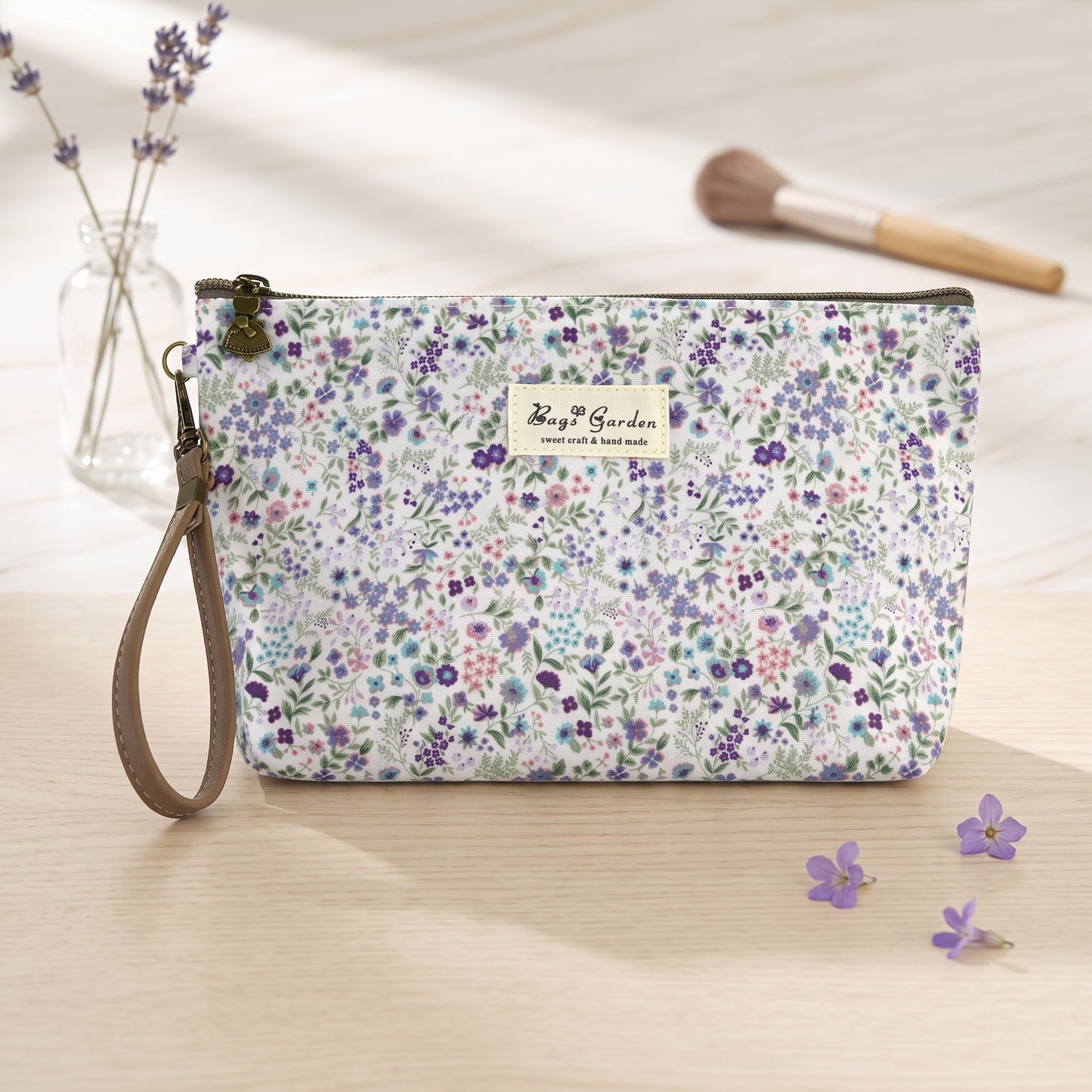 Neceser Mediano Floral Impermeable Bags Garden con Asa de Muñeca y Bolsillo Trasero con Cremallera