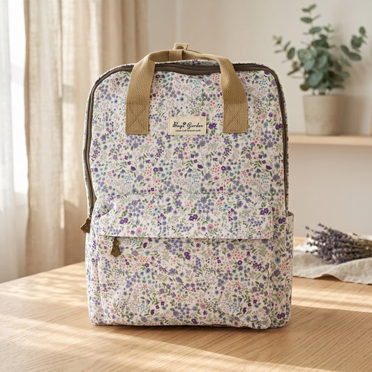 Mochila Floral Impermeable Bags Garden con Bolsillo Frontal, Bolsillos Laterales