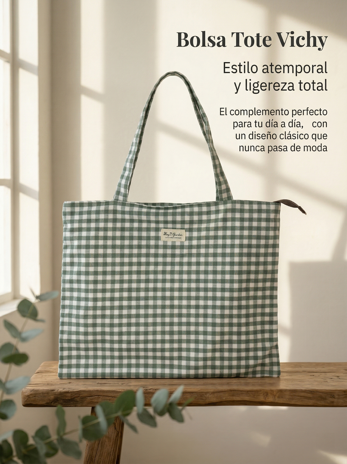 Bolsa Tote de Algodón Vichy - Ligera, Plegable y de Gran Capacidad