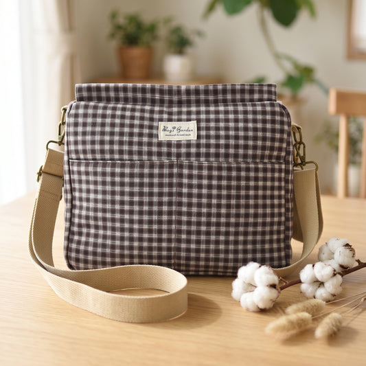 Bolso organizador para carrito de bebé de cuadros de algodón con bandolera