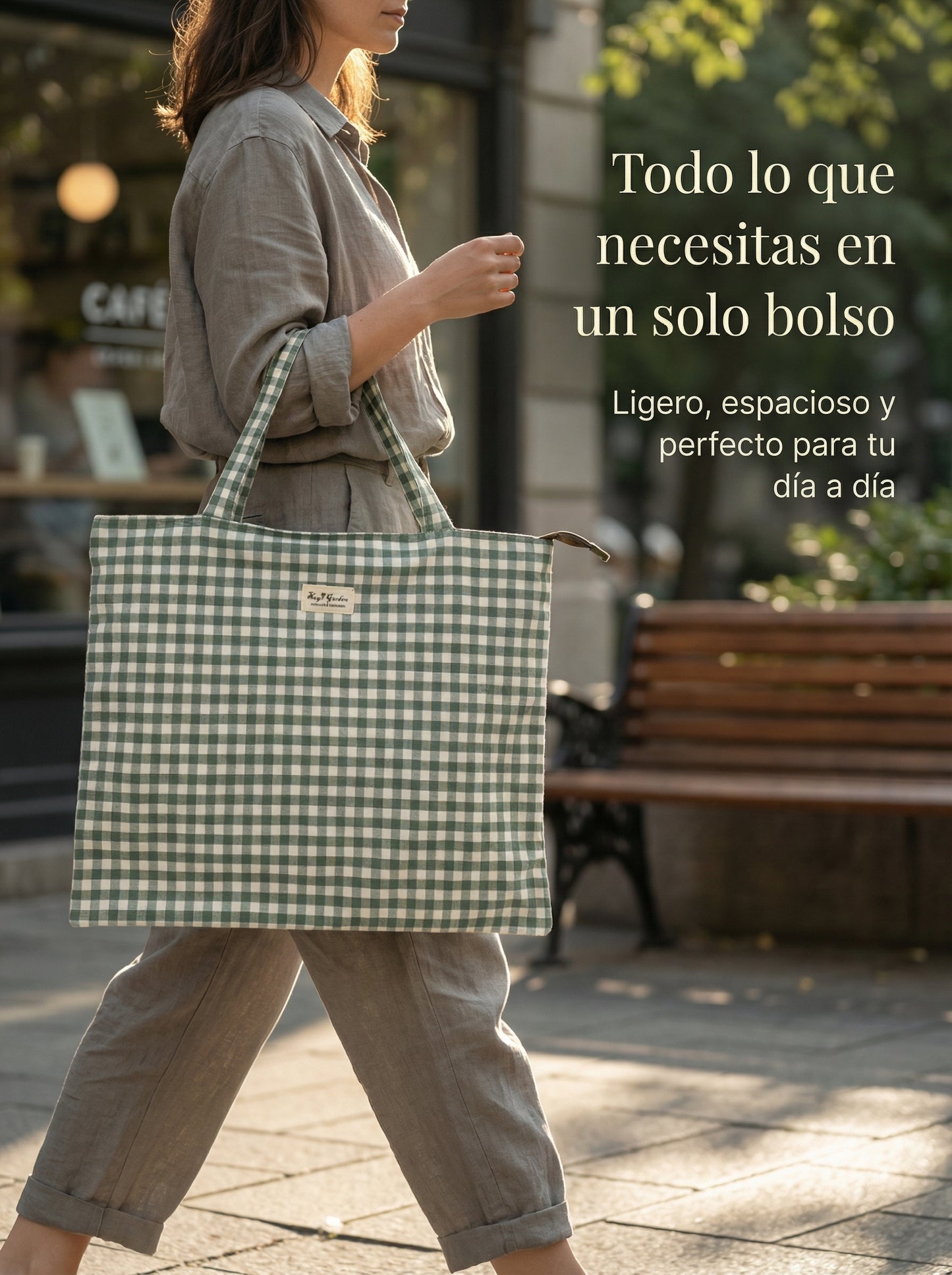 Bolsa Tote de Algodón Vichy - Ligera, Plegable y de Gran Capacidad