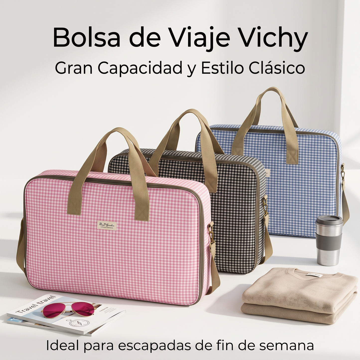 Bolsa de Maternidad y Viaje Grande Impermeable con Estampado Vichy