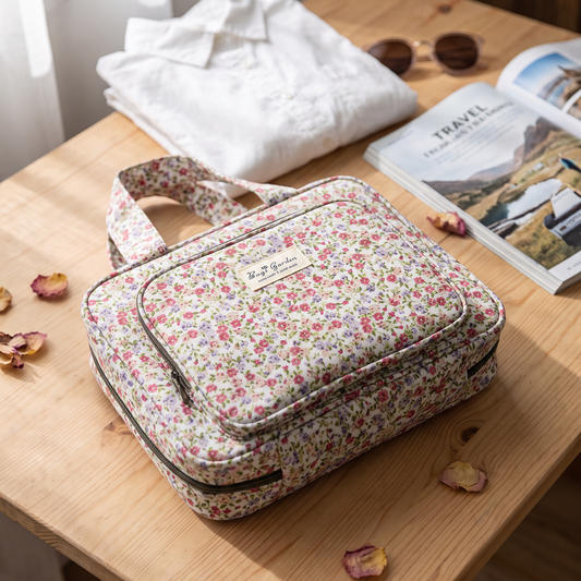 Neceser Colgante Floral Impermeable con Gancho, Compartimentos y Cremalleras para Viaje