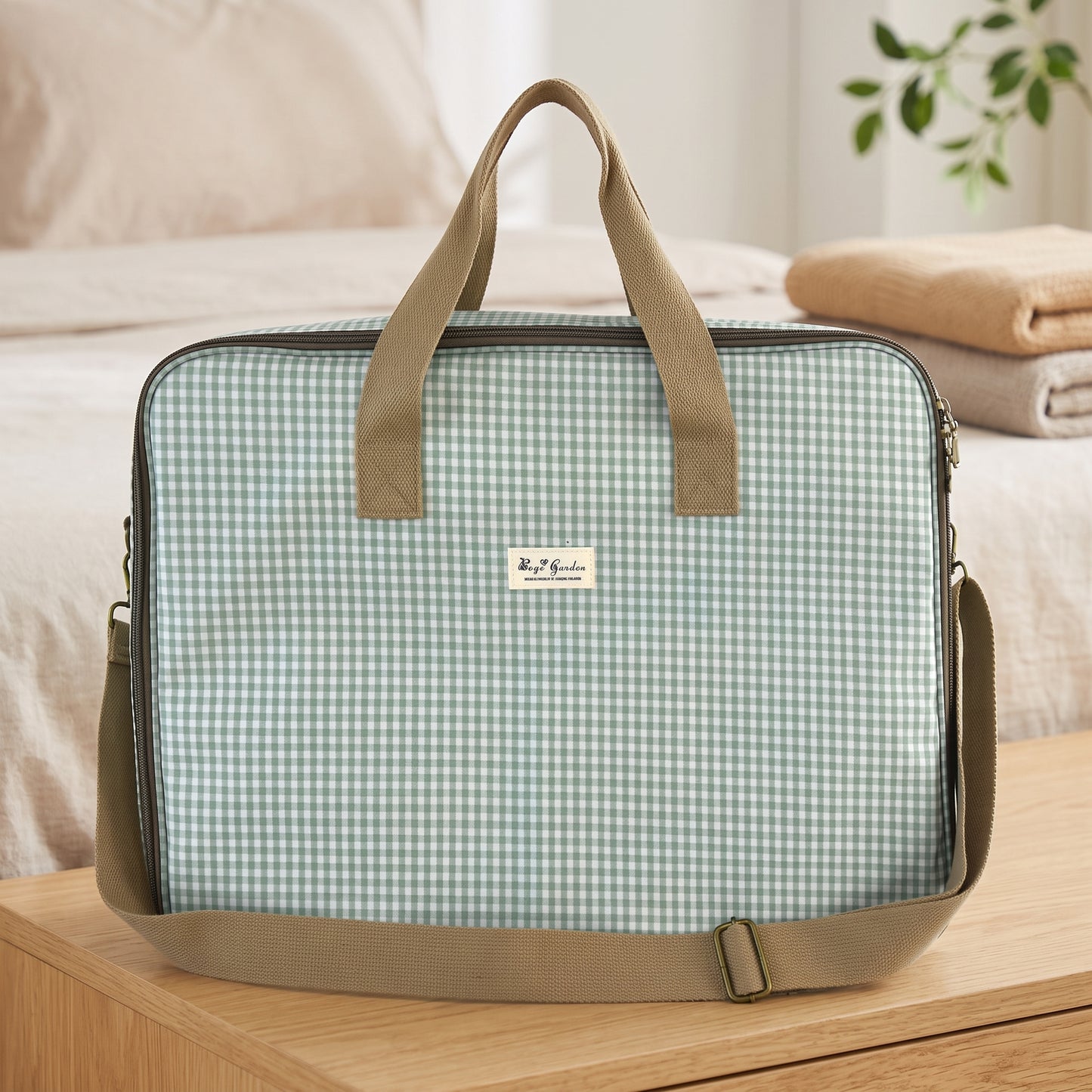 Bolsa organizadora para maleta Vichy con asas y correa de hombro