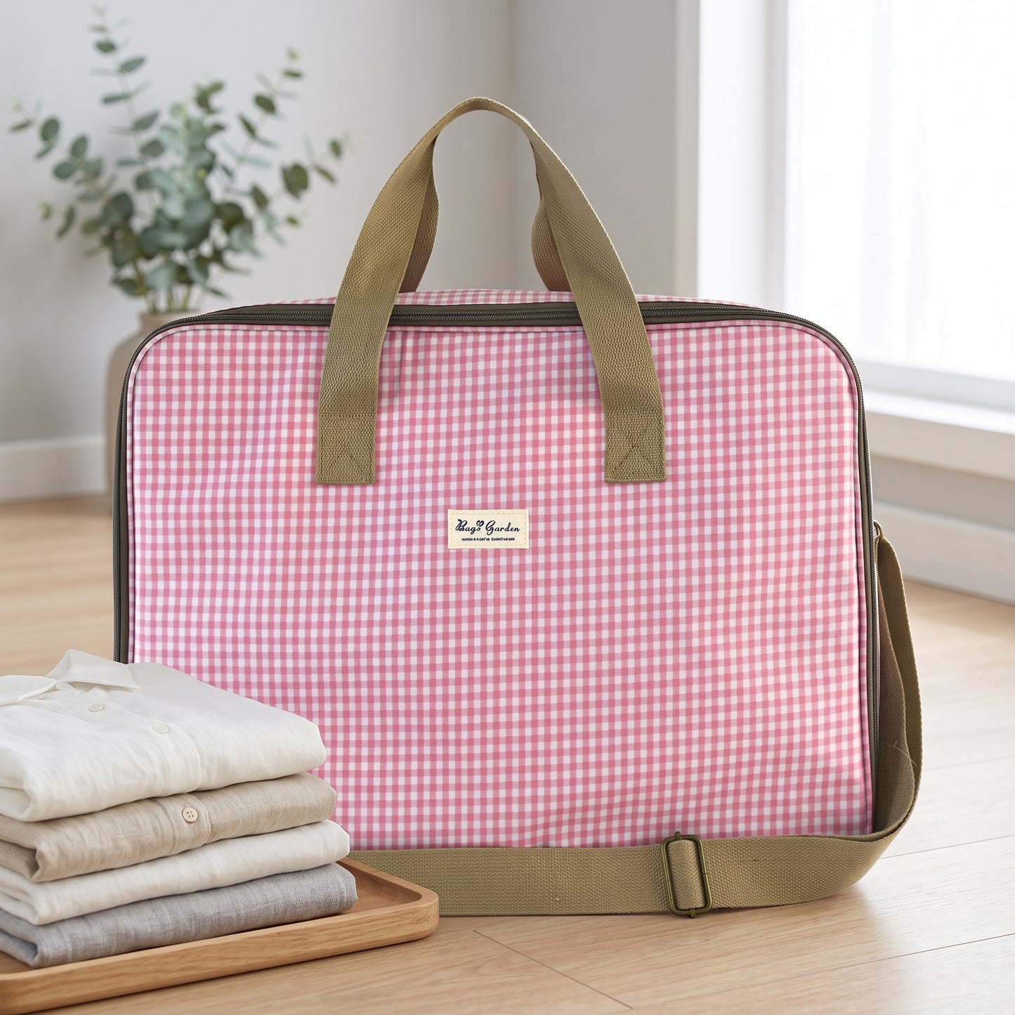 Bolsa organizadora para maleta Vichy con asas y correa de hombro
