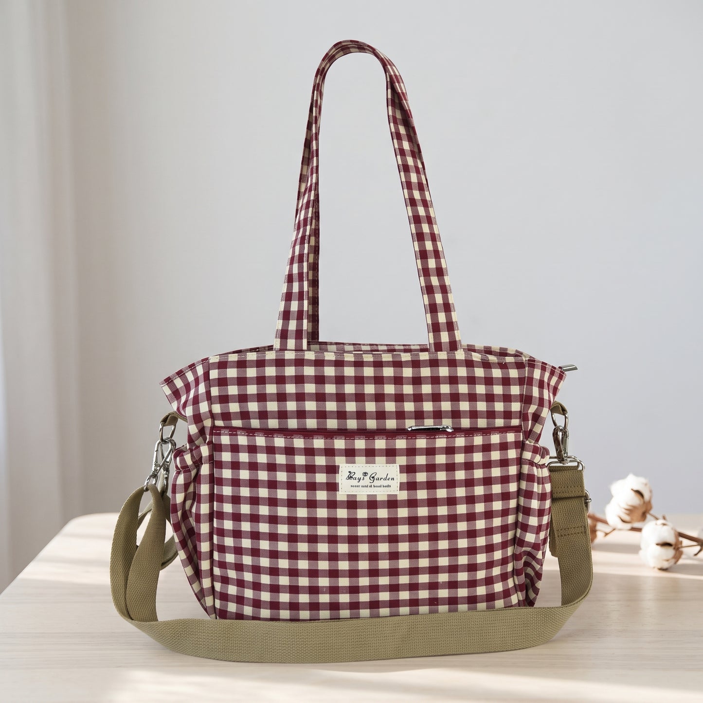 Bolso Organizador 3 en 1 para Carrito de Bebé de Algodón a Cuadros con Cremallera