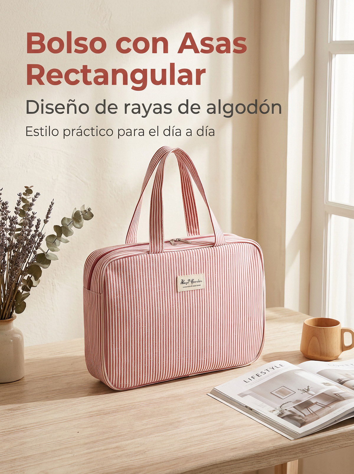 Bolso con Asas de Algodón a Rayas