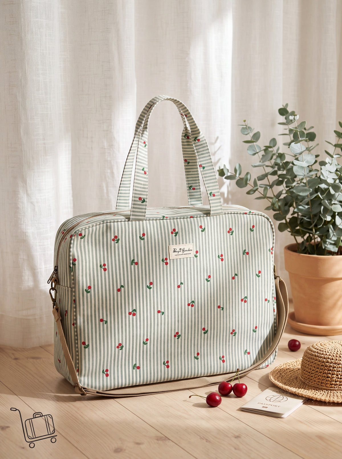 Bolsa de Viaje y Maternidad de Rayas con Cerezas