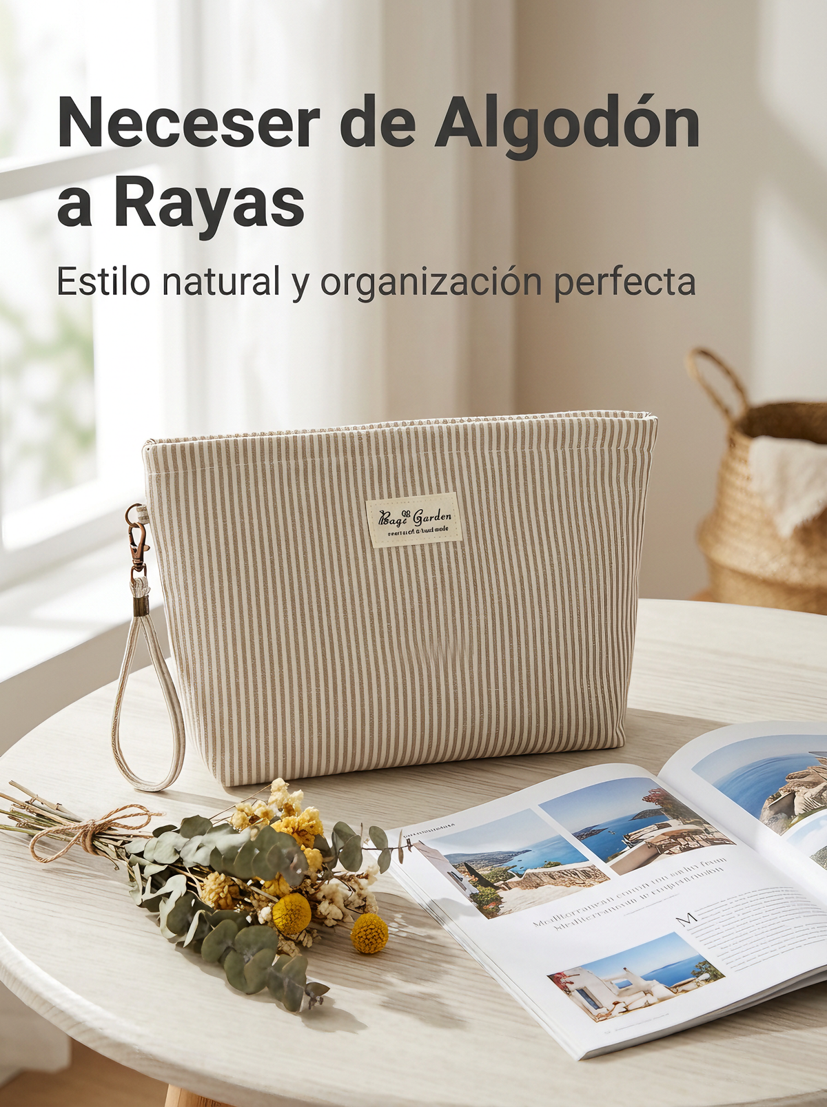 Neceser de Algodón a Rayas con Asa