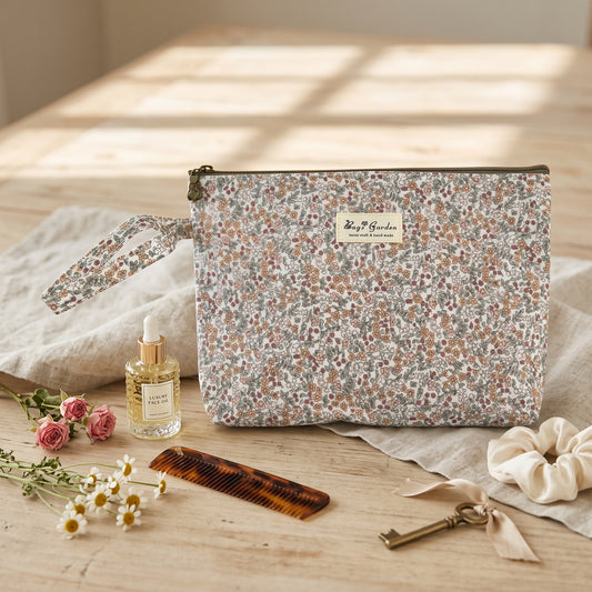 Neceser Floral Grande Impermeable con Cremallera y Asa de Mano para Maquillaje y Viaje